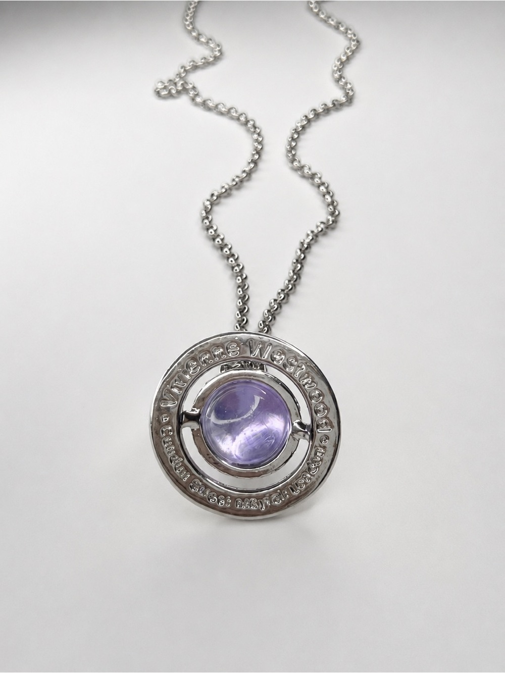 Vivienne Westwood New Tiny Orb Pendant Necklace Silver-Tone Amethyst Purple - Picture 3 of 5